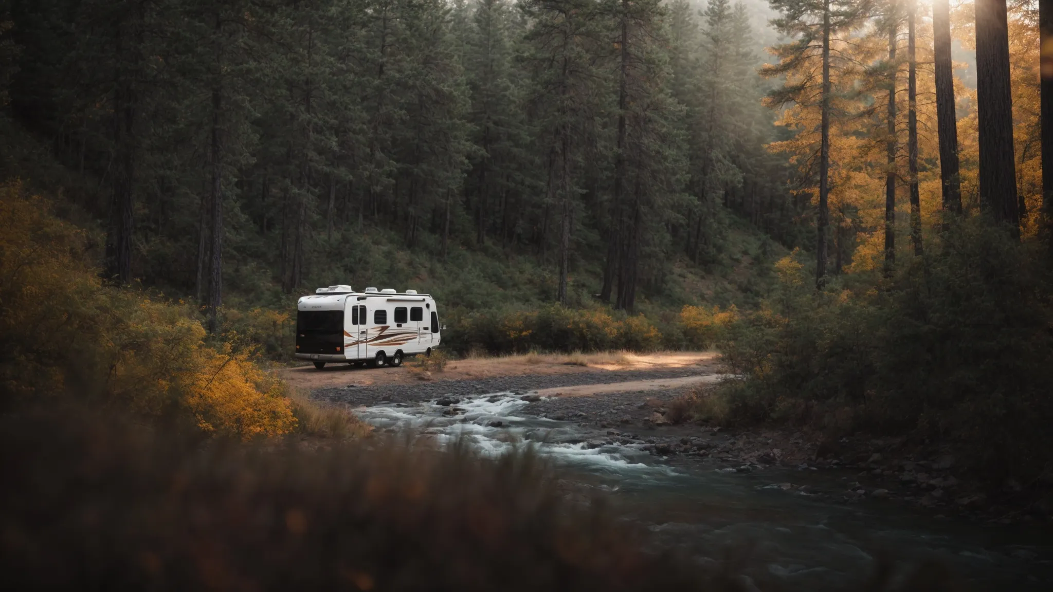 an rv parked alongside a scenic trail with expansive views of untouched wilderness.